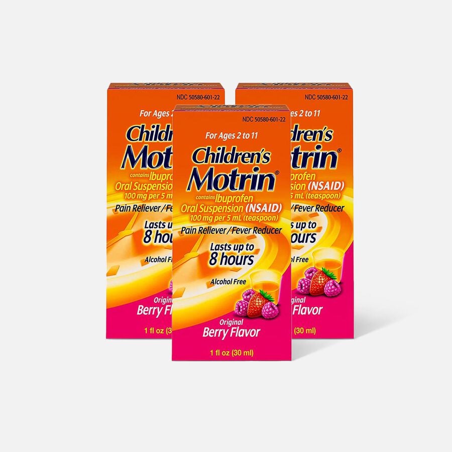 Children's Motrin Oral Suspension, Pain Relief, Ibuprofen, Berry Flavored, 1 oz. (3-Pack), , large image number 0