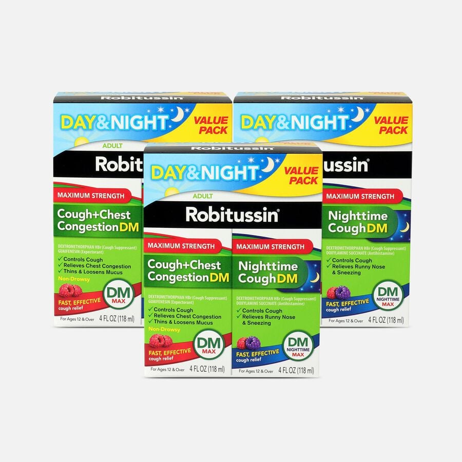 Robitussin Maximum Strength Day & Night Cough + Chest Congestion DM Value Pack, 4 oz. (3-Pack), , large image number 0
