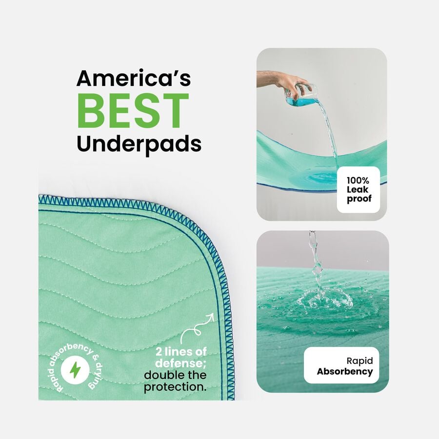 Improvia Washable Underpads, Heavy Absorbency, Reusable Incontinence Pads for Bed, Sofa, Floor, Medium 34&rdquo; x 36&rdquo;, 4-Pack, , large image number 1