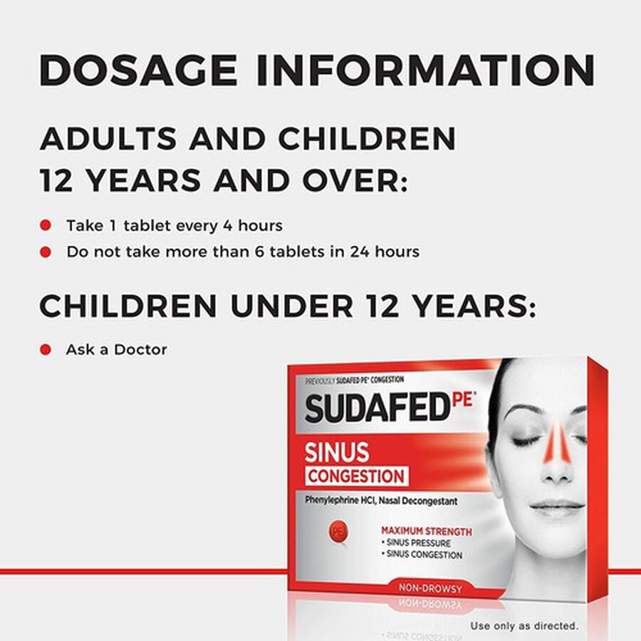 Sudafed PE Sinus Congestion Maximum Strength Non-Drowsy Decongestant Tablets, 36 ct., , large image number 3