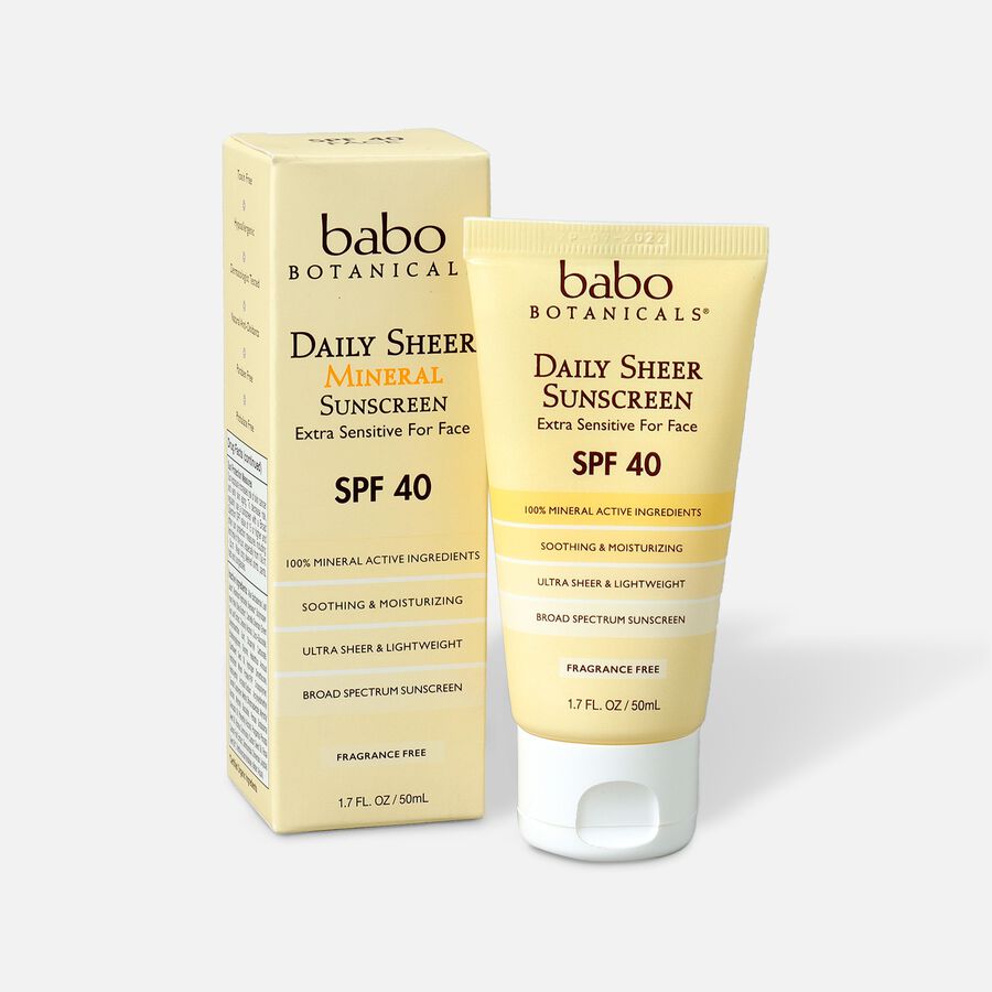 Babo Botanicals Daily Sheer Fragrance Free Facial Sunscreen SPF 40, 1.7 oz., , large image number 0