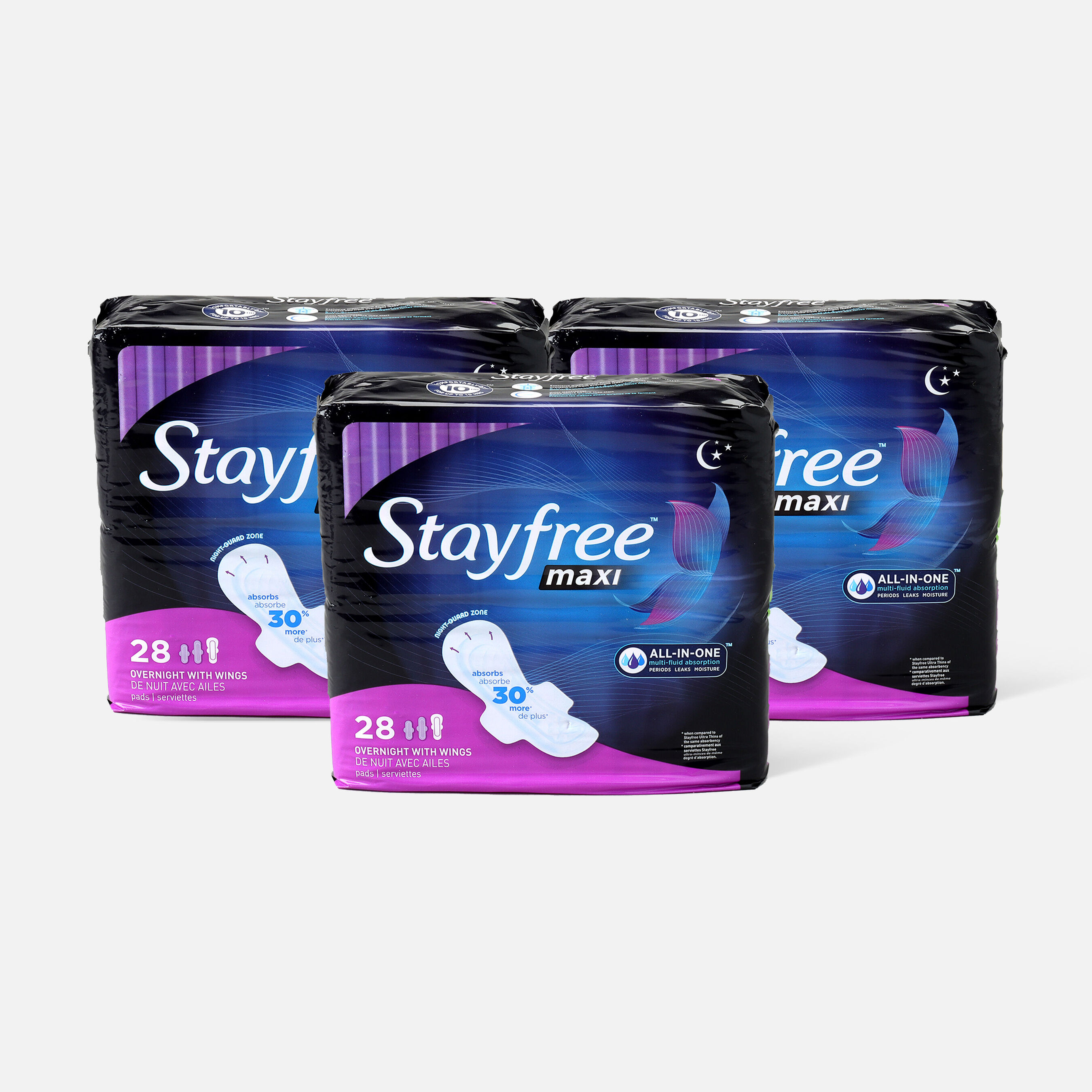 Stayfree Maxi Pads Overnight with Wings, 28 ct. (3Pack)