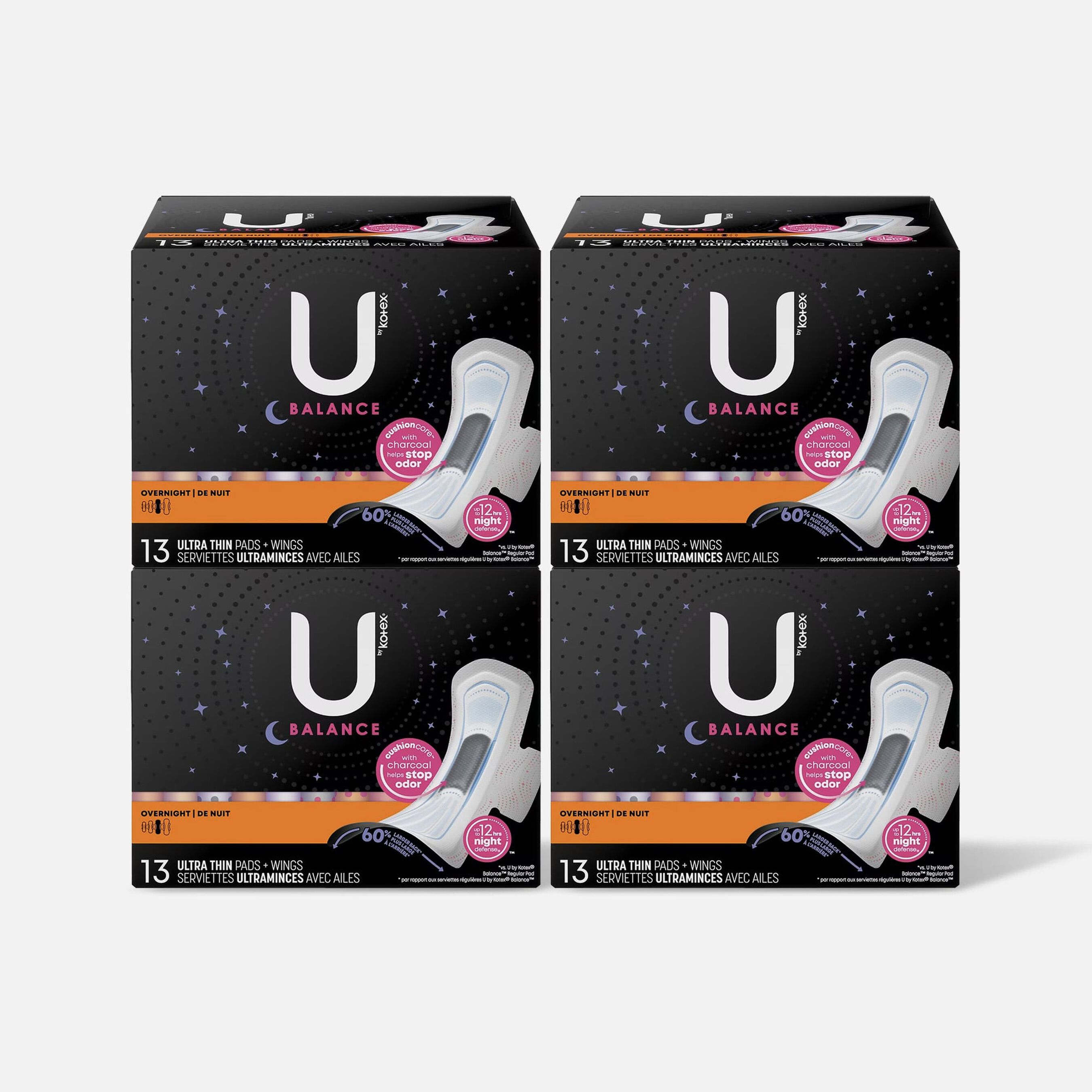 FSA Eligible U by Kotex Balance Ultra Thin Overnight Pads with Wings