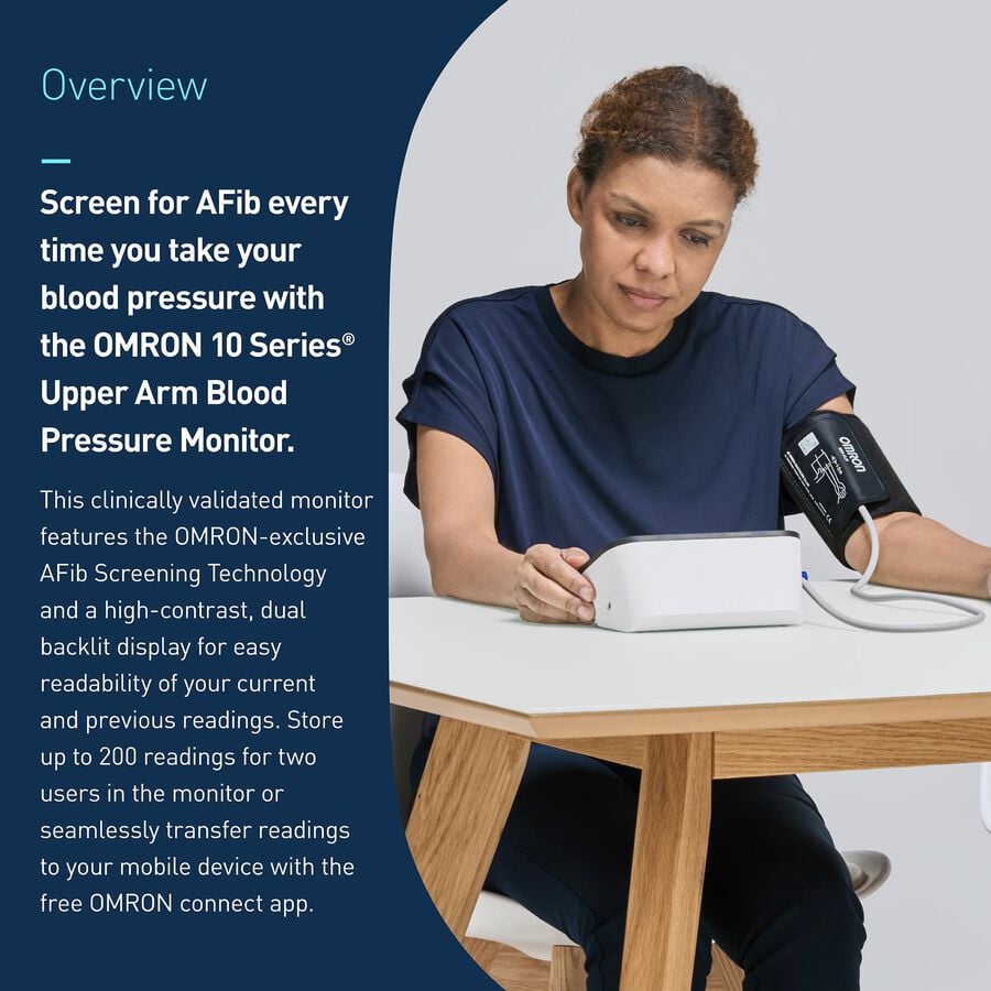 Omron 10-Series Upper Arm Blood Pressure Monitor, Connected, with AC Adapter, , large image number 1