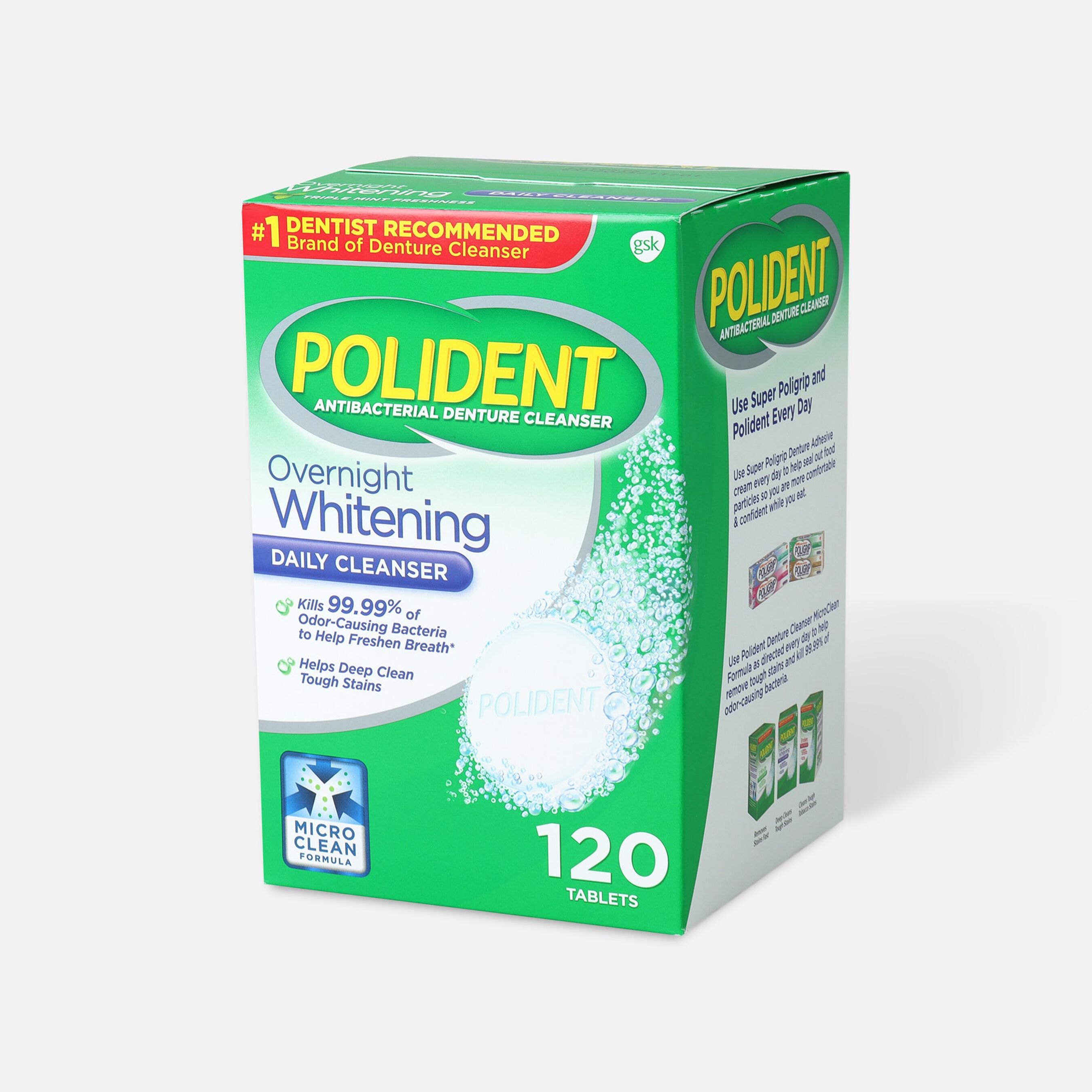 Polident Overnight Whitening Antibacterial Denture Cleanser Tablets