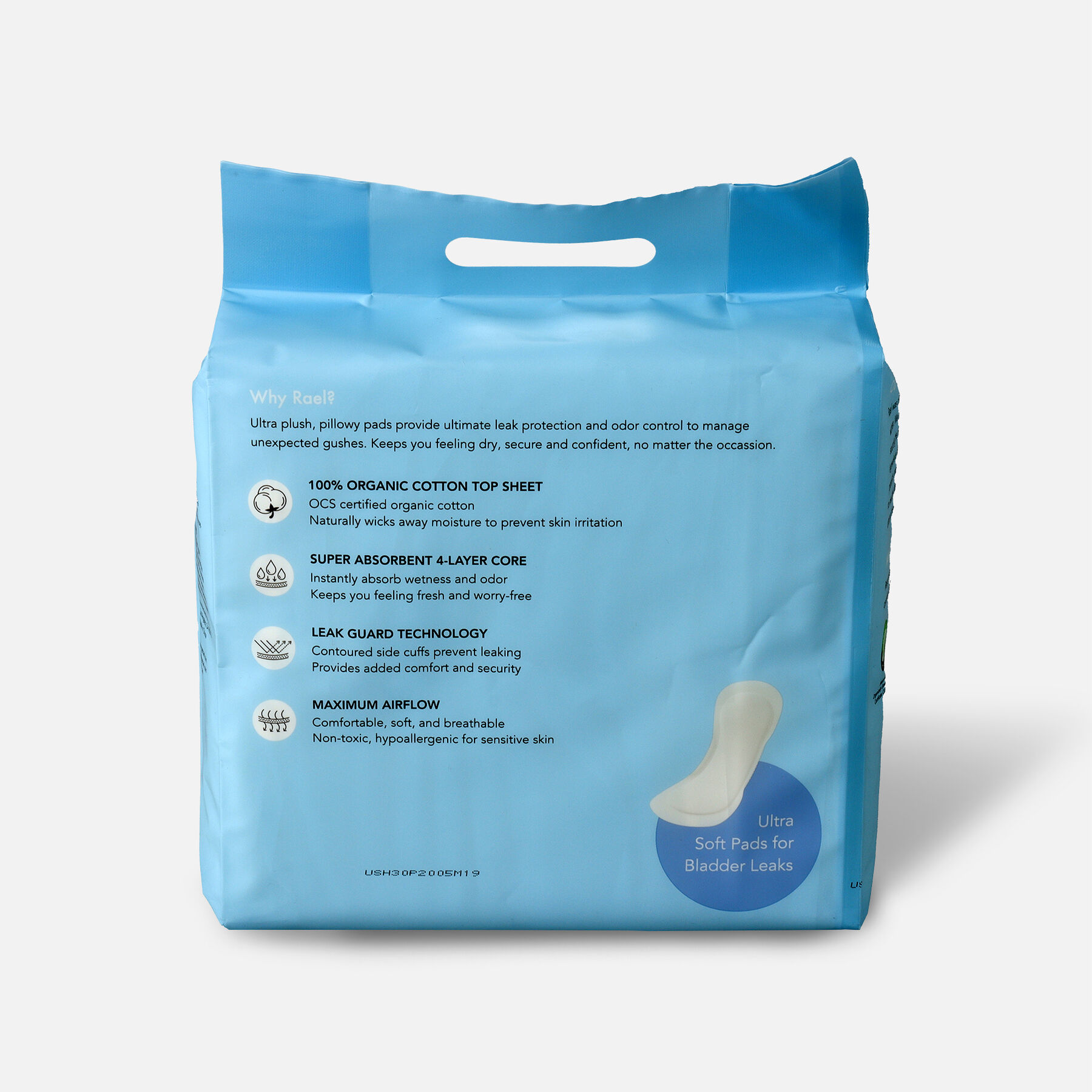 Rael Organic Cotton Cover Pads for Bladder Leaks, Ultimate, 20ct