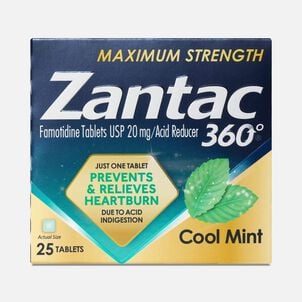 Zantac 360&deg;&reg; Maximum Strength Acid Reducer, 20 mg Tablets, Cool Mint, 25 ct.