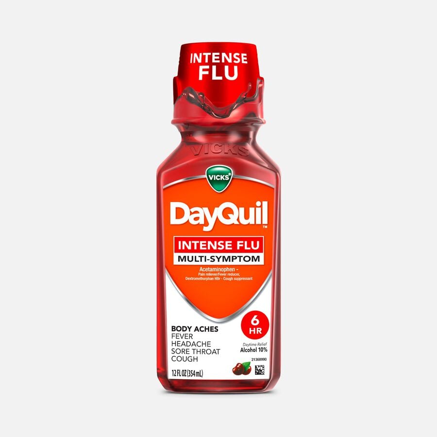 Vicks&reg; DayQuil&trade; Intense Flu Liquid, Daytime Flu Medicine, Cherry, 12 fl oz., , large image number 0