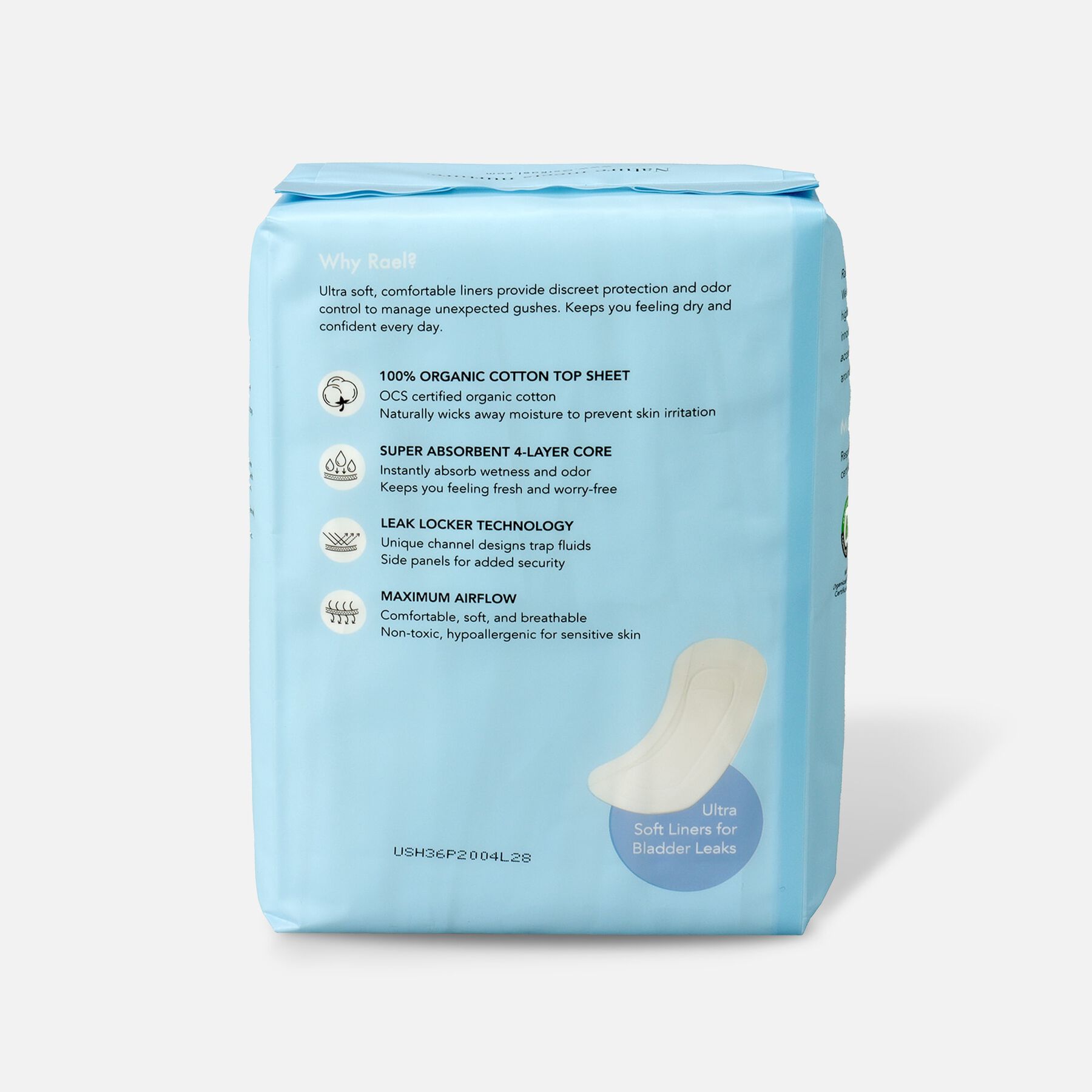 Rael Organic Cotton Cover Panty Liners for Bladder Leaks