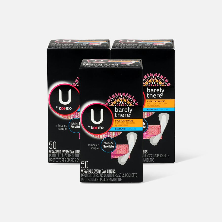U by Kotex Barely There Liners, Light Absorbency, Regular, Fragrance-Free, 50 ct. (3-Pack), , large image number 0