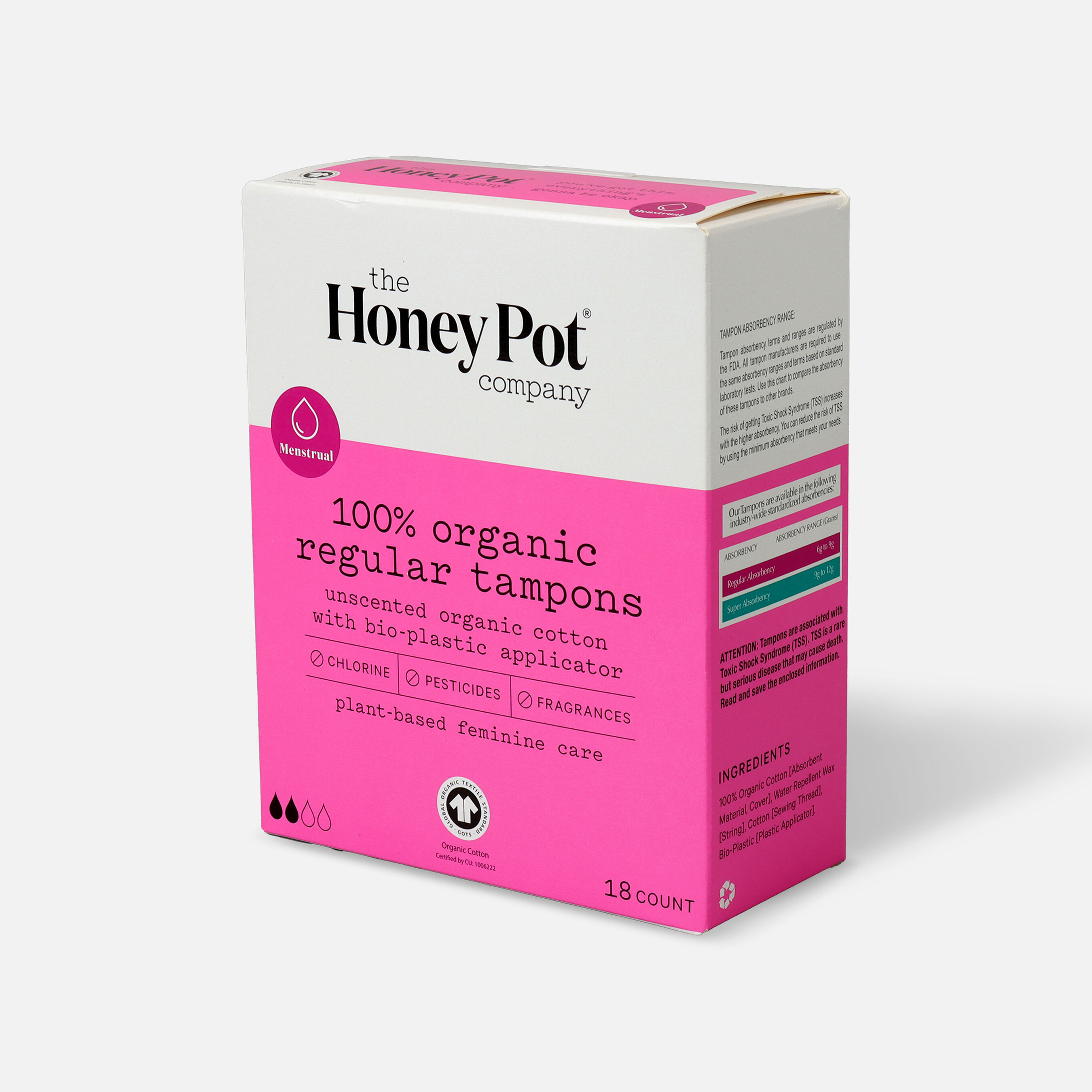 The Honey Pot Organic Tampons, 18ct