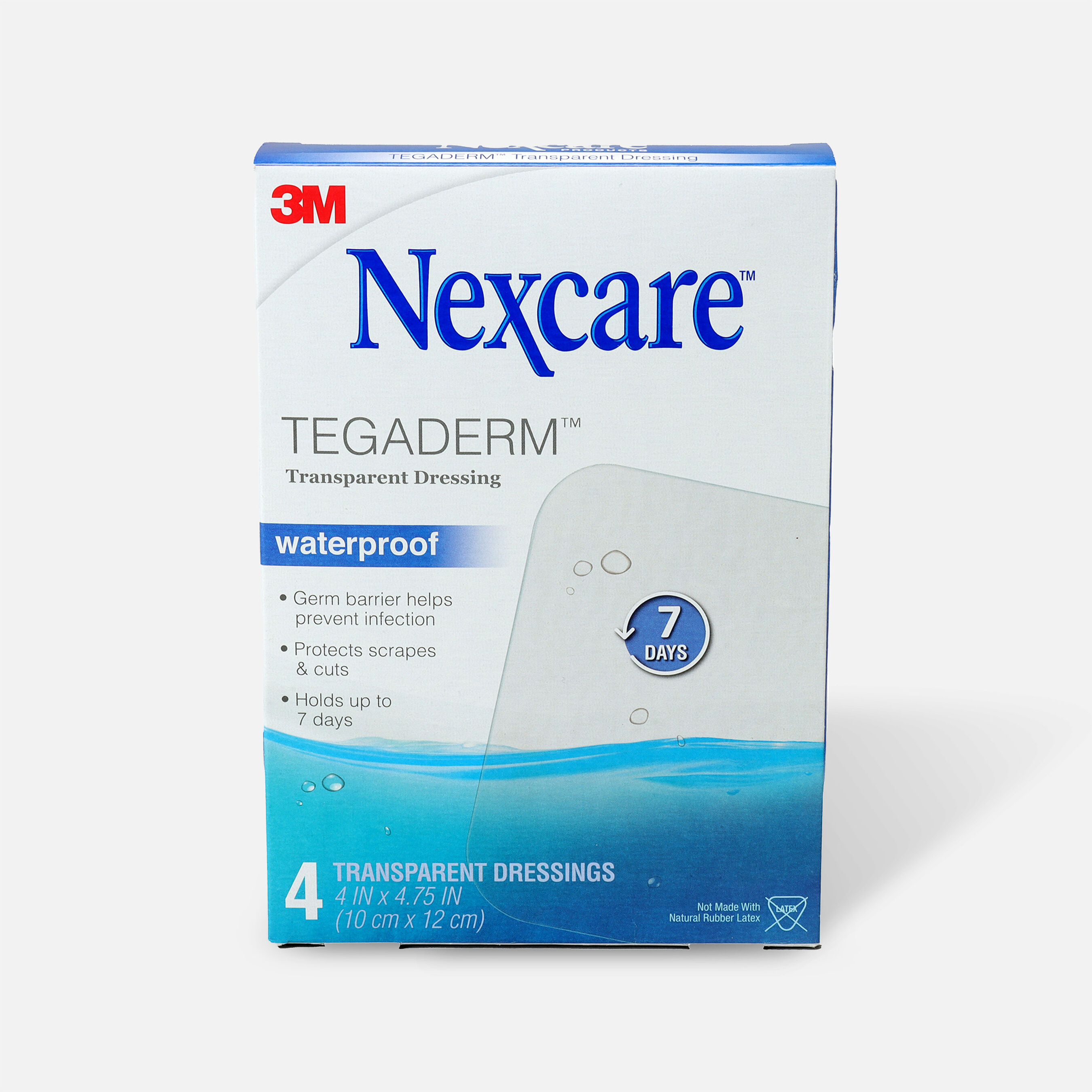 Nexcare Tegaderm Transparent Dressing, 4 in. x 4 3/4 in. , 4 ea