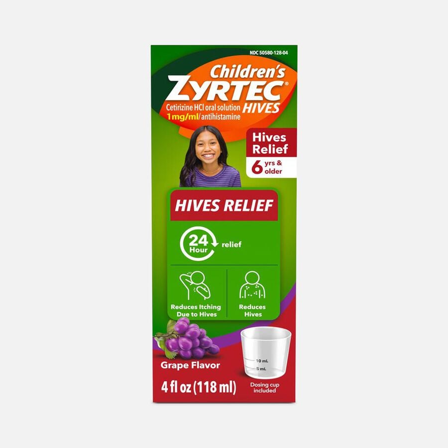 Children's Zyrtec Hives Relief Dye-Free, Sugar-Free Liquid,  4 fl oz., Grape, , large image number 0