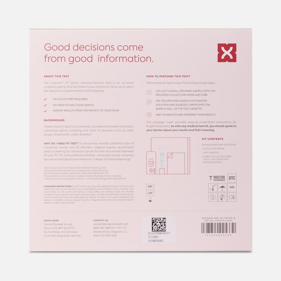 Diagnox Colonox&trade; FIT At-Home Stool Test Kit for Detecting GI Disorders, 2 Pack, , large image number 1