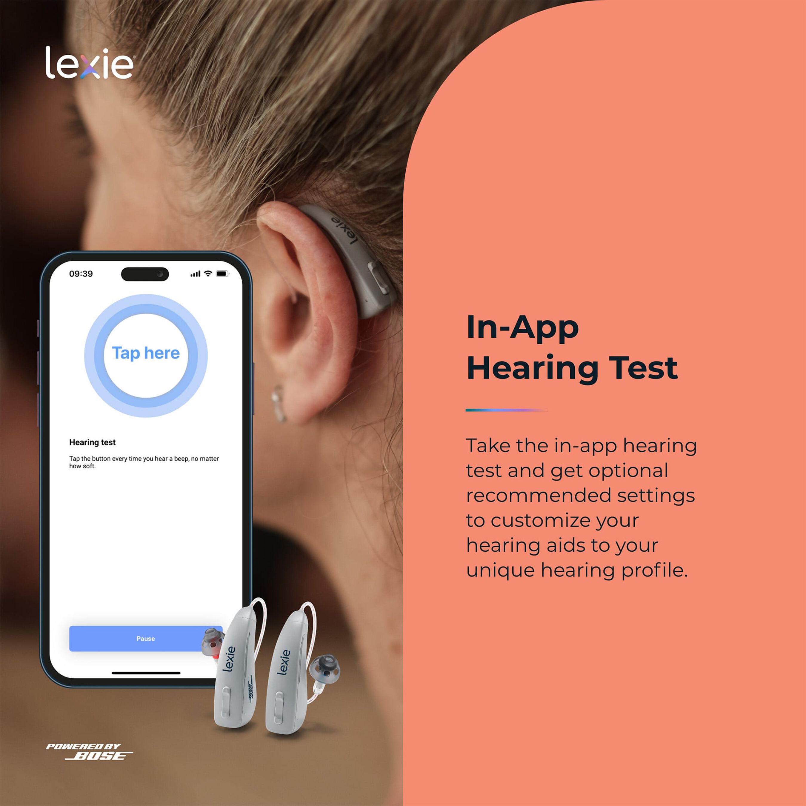 FSA Eligible Lexie B2 Plus SelfFitting OTC Hearing Aids Powered by