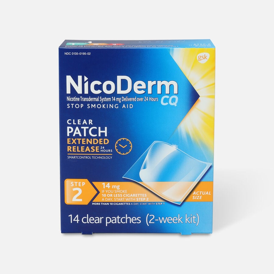 Nicoderm CQ Clear Patches, Step 2 to Quit Smoking, 14 mg, 14 ct., , large image number 0