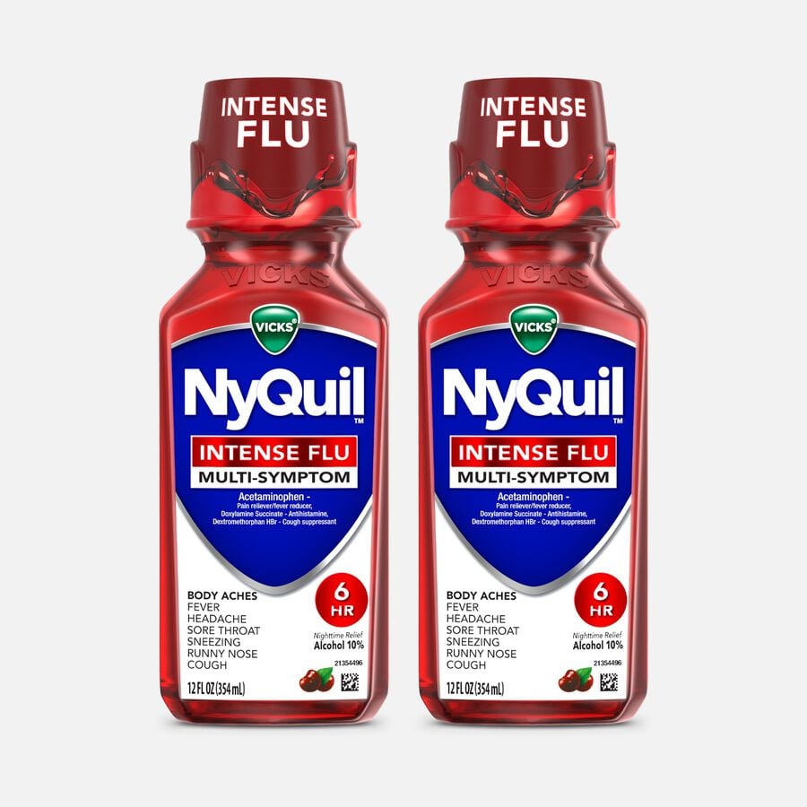 Vicks&reg; NyQuil&trade; Intense Flu Liquid, Nighttime Flu Medicine, Cherry, 12 fl oz. (2-Pack), , large image number 0