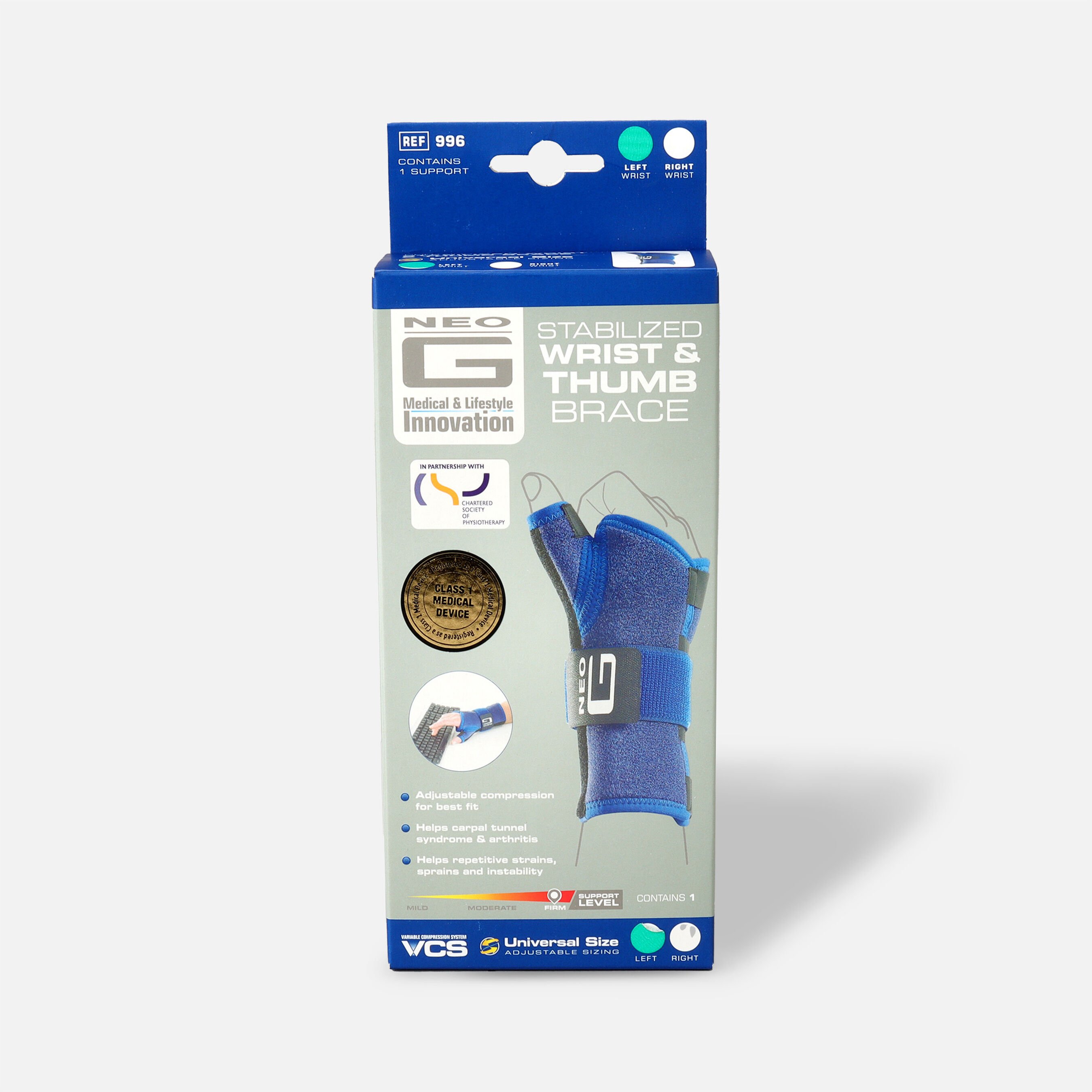 FSA Eligible Neo G Stabilized Wrist & Thumb Brace, One Size, Left FSA
