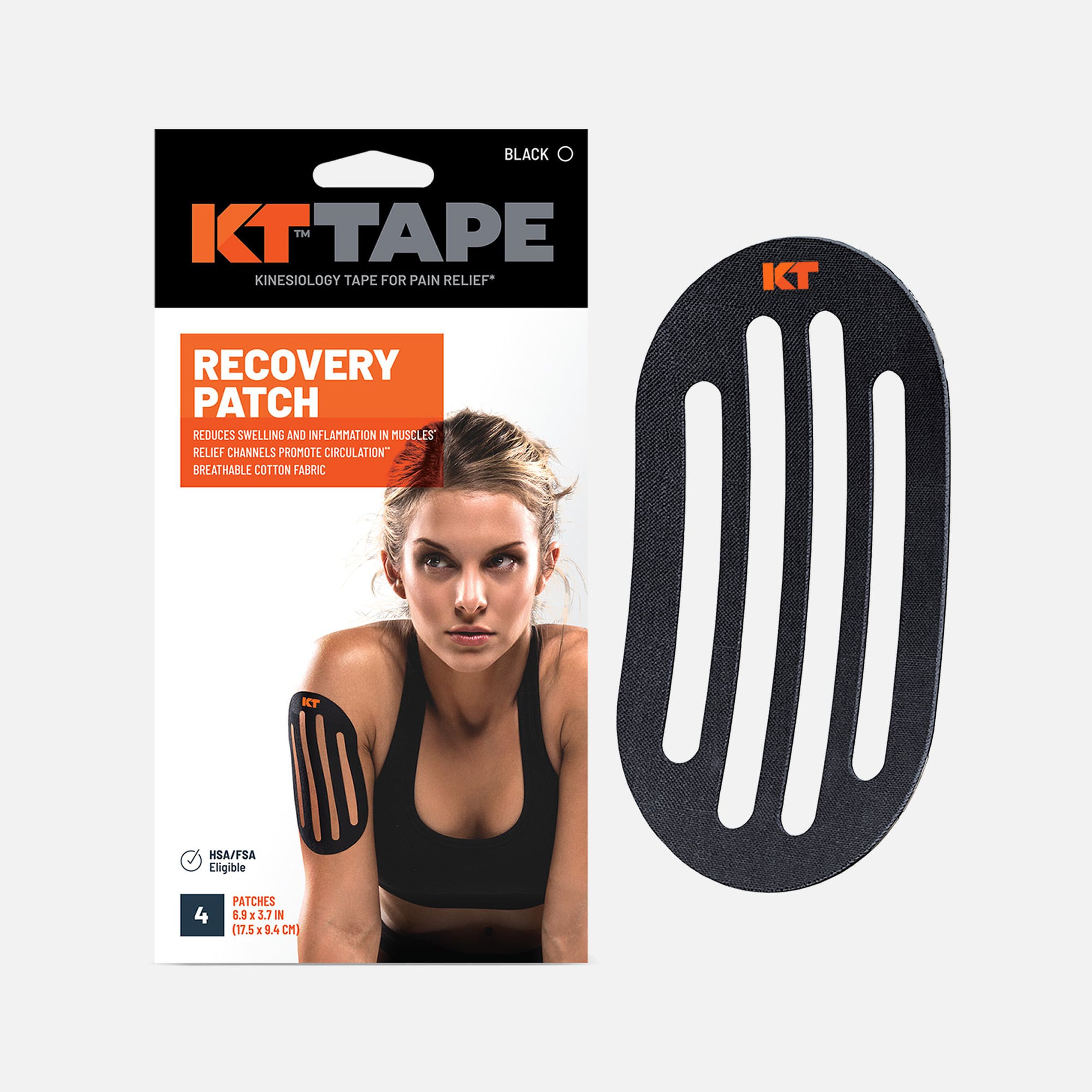 FSA Eligible KT Tape Recovery+ Patch, Black 4 ct. FSA Store