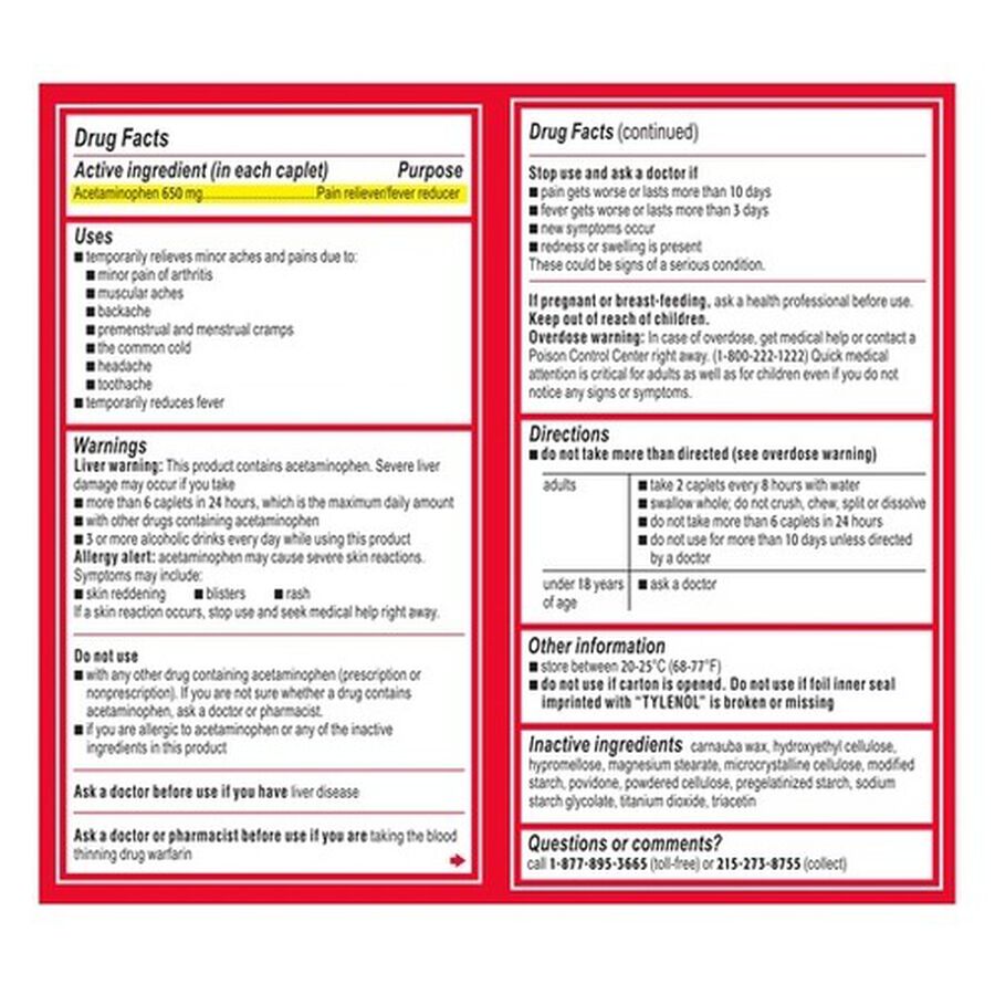 Tylenol 8HR Arthritis Pain Caplet, 225 ct