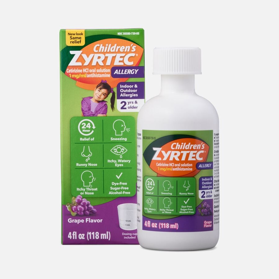 Children's Zyrtec 24-Hour Indoor & Outdoor Allergy Relief Liquid, Grape, 4 fl oz., , large image number 0