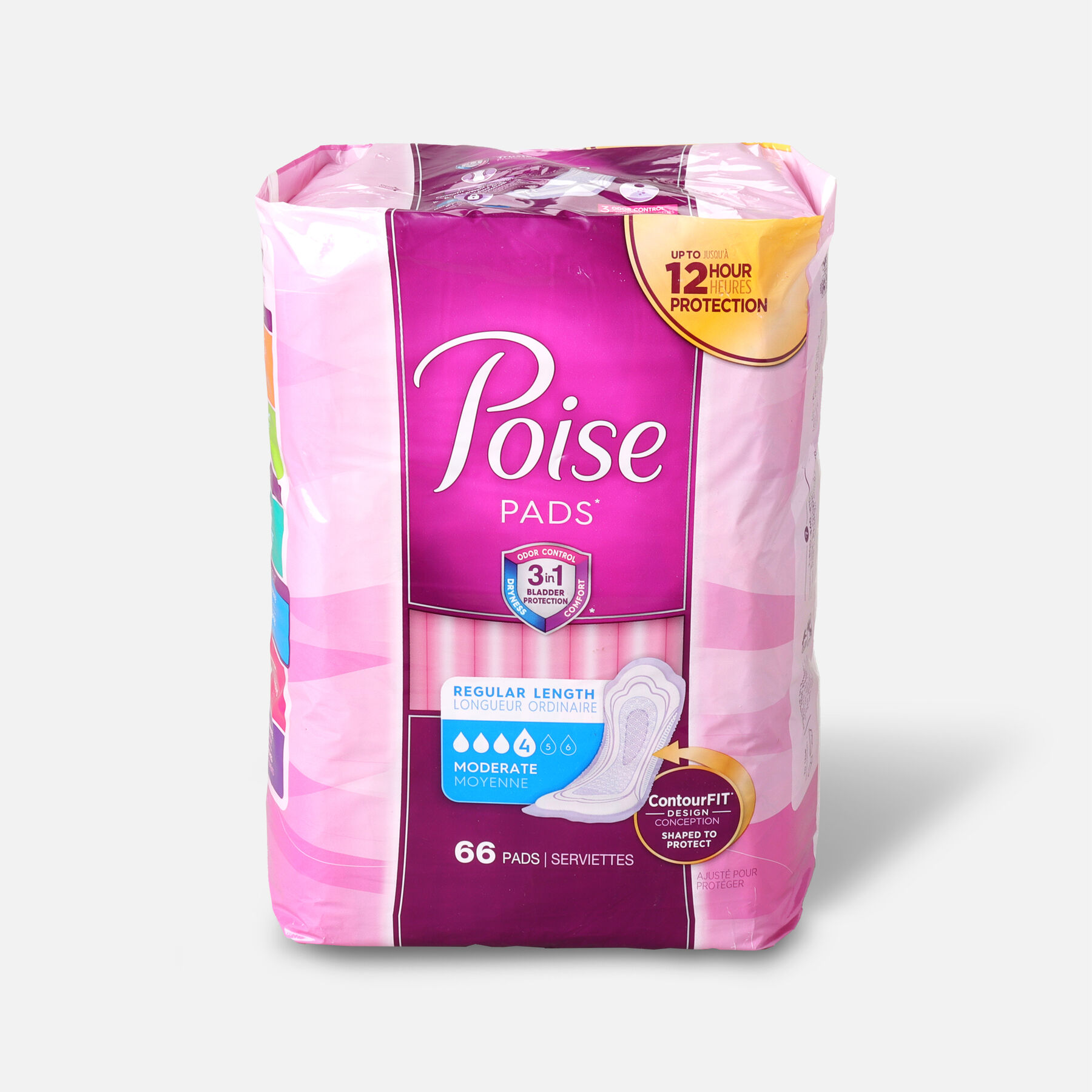 Poise Incontinence Pads, Moderate Absorbency, Regular, 66 ct.