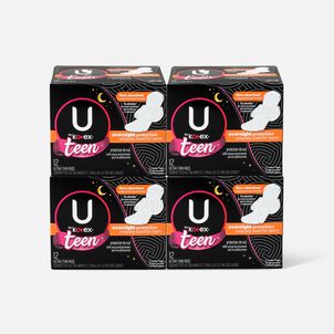 U by Kotex Super Premium Ultra Thin Overnight with Wings Teen Pad, 12 ct. (4-Pack)