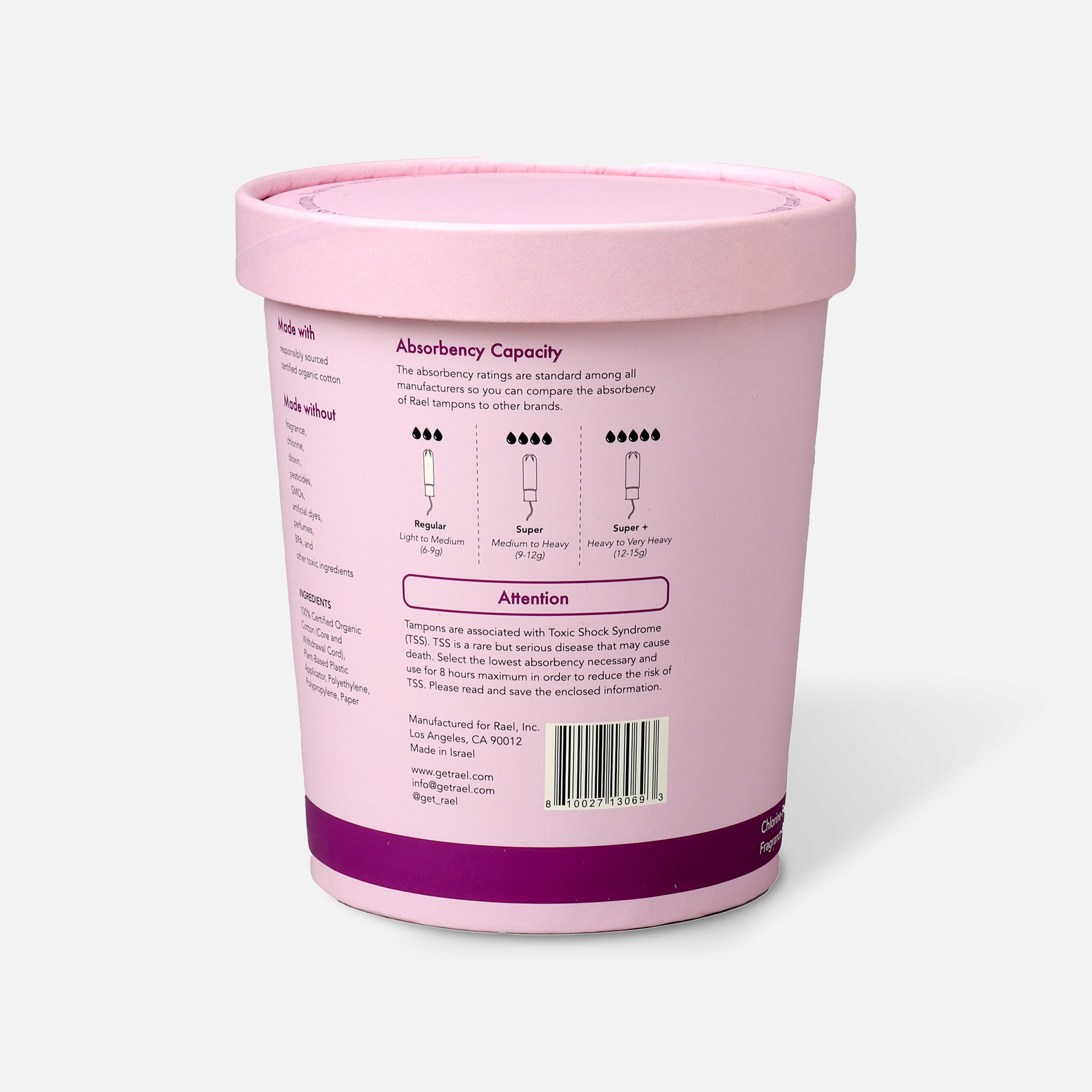 FSA Eligible Rael Organic Cotton Core Tampons with Plant Based Compact