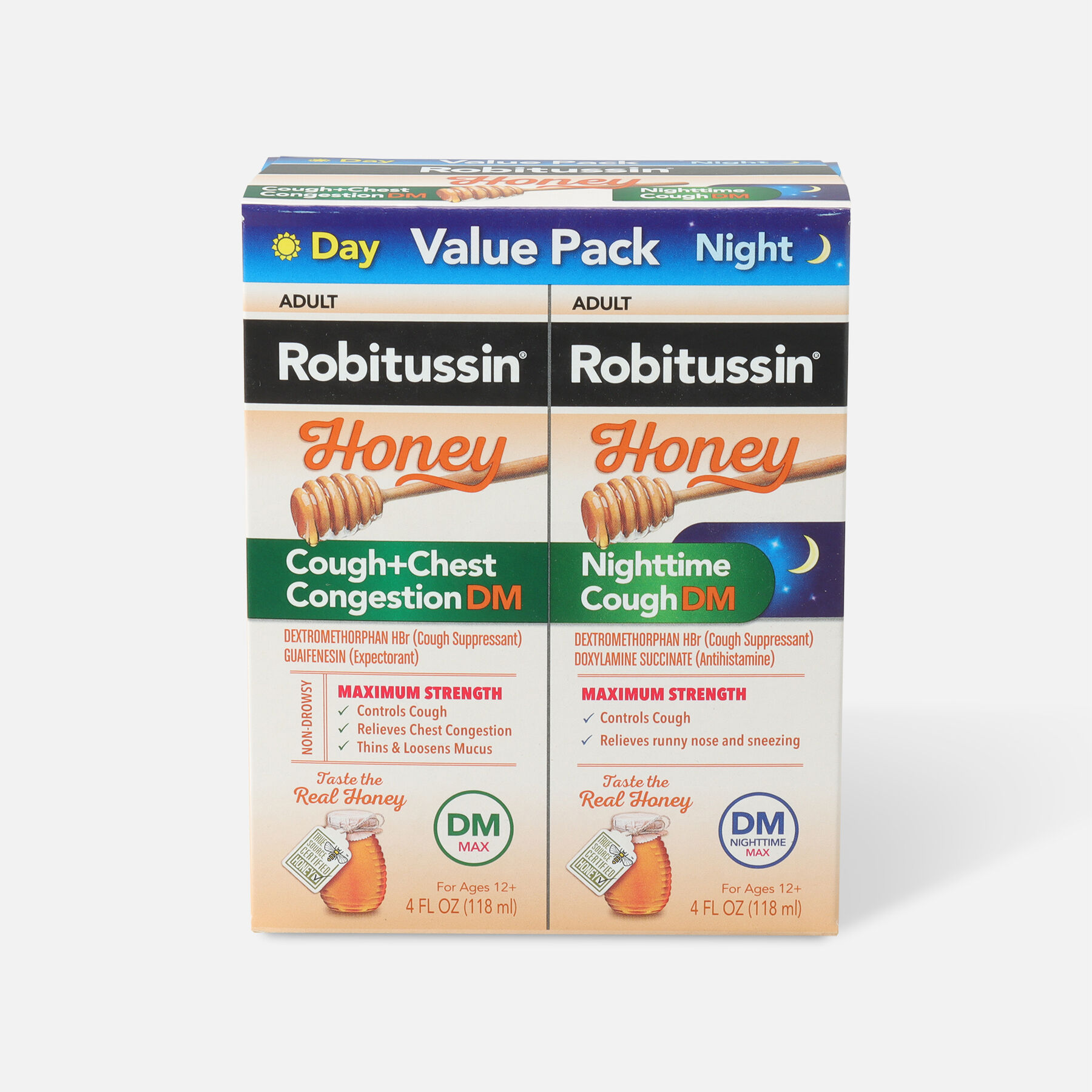 Robitussin Honey Adult Cough + Congestion DM & Nighttime Cough DM, 2 x
