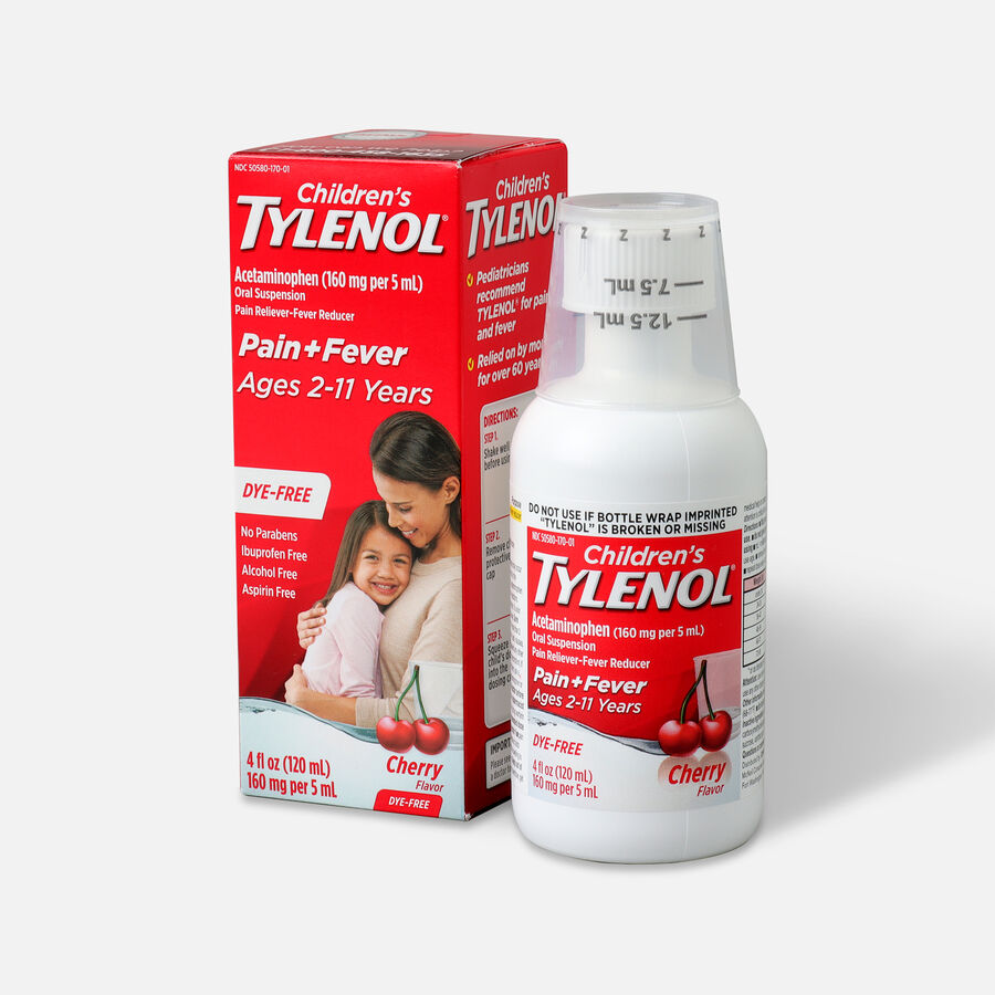Tylenol Children's Pain and Fever Reliever, Dye Free Cherry Flavor, 4 fl oz., , large image number 2