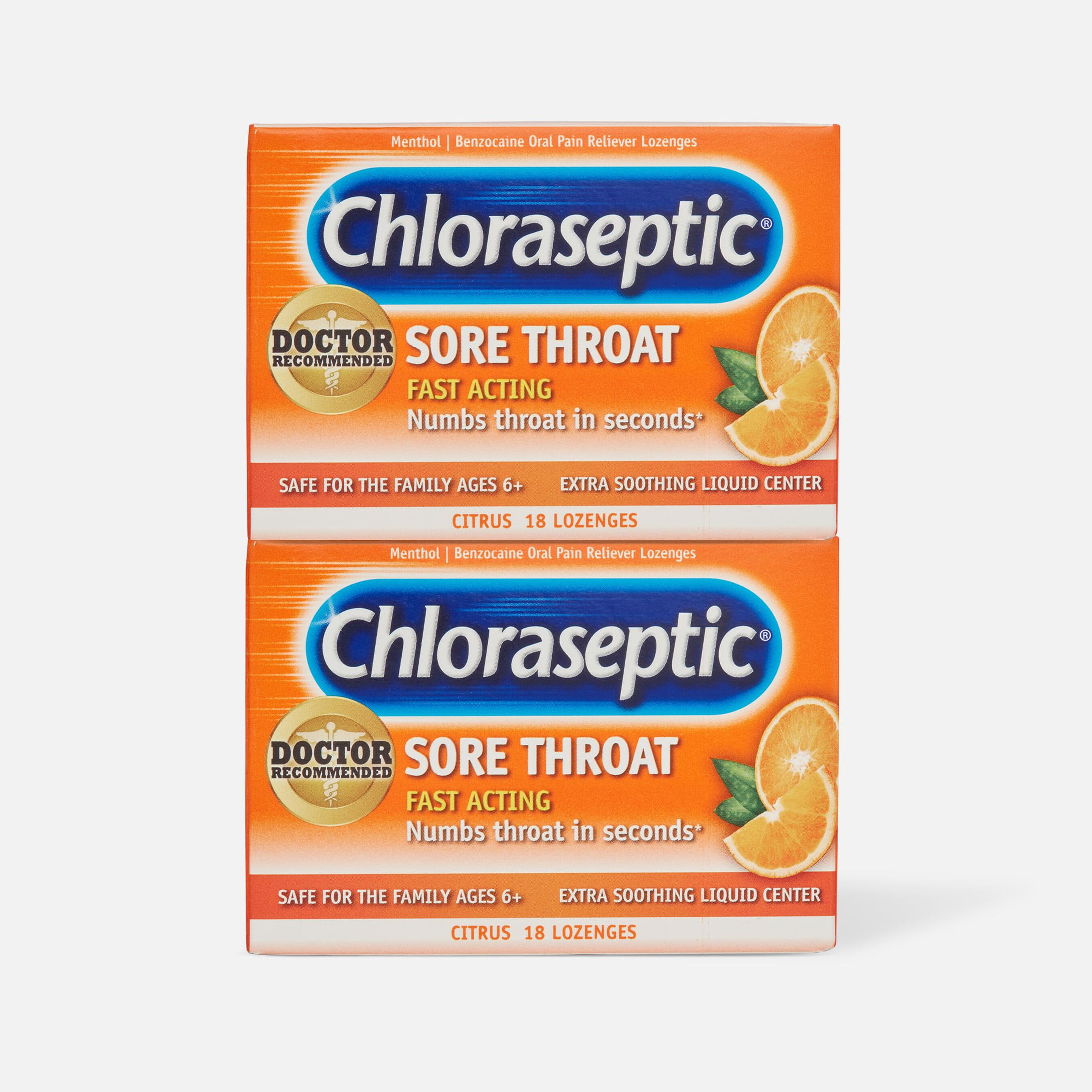 FSA Eligible Chloraseptic Citrus Sore Throat Lozenges, 18 ct. (2-Pack ...