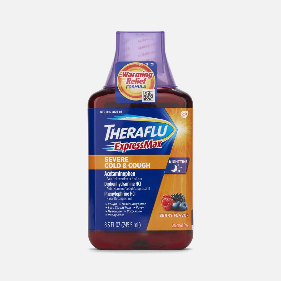 Theraflu Nighttime Severe Cold & Cough Syrup, 8.3 fl oz., , large image number 0