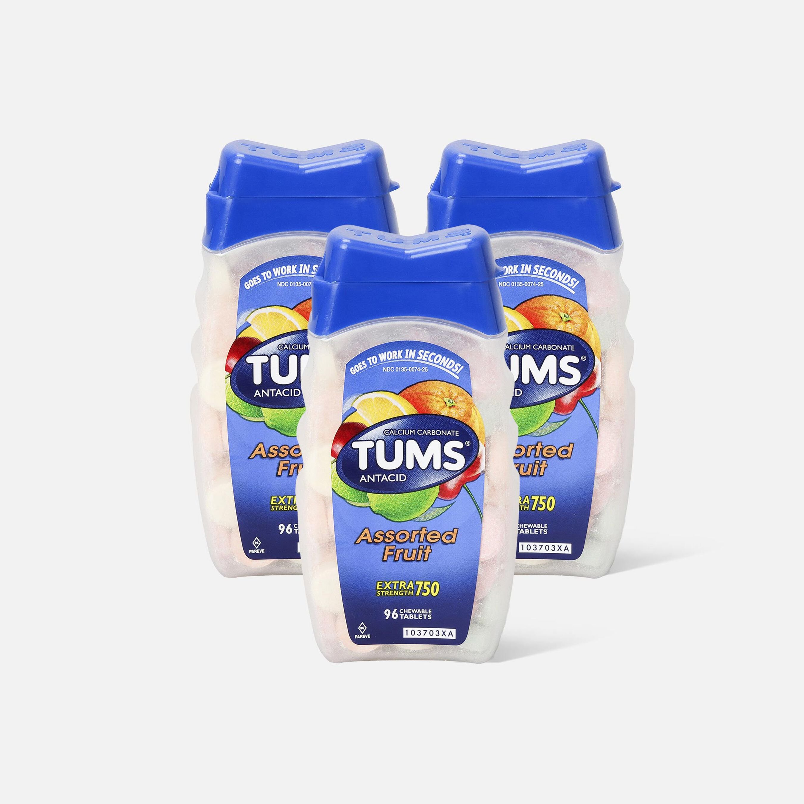 TUMS Extra Strength Assorted Fruit Antacid Chewable Tablets for