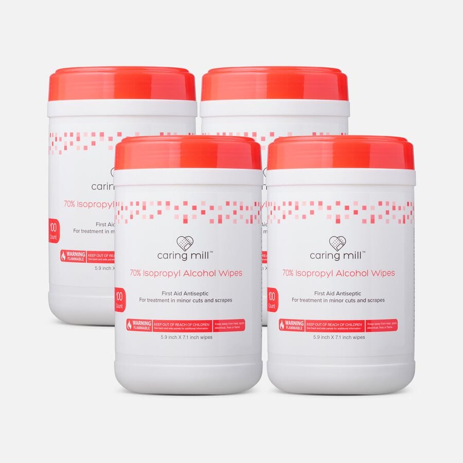 Caring Mill&trade; Alcohol Wipes Canister, 100 ct. (4-Pack), , large image number 0