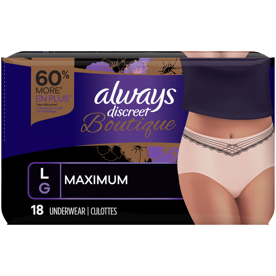 Always Discreet Boutique Max Incontinence Underwear, Large, 18 ct
