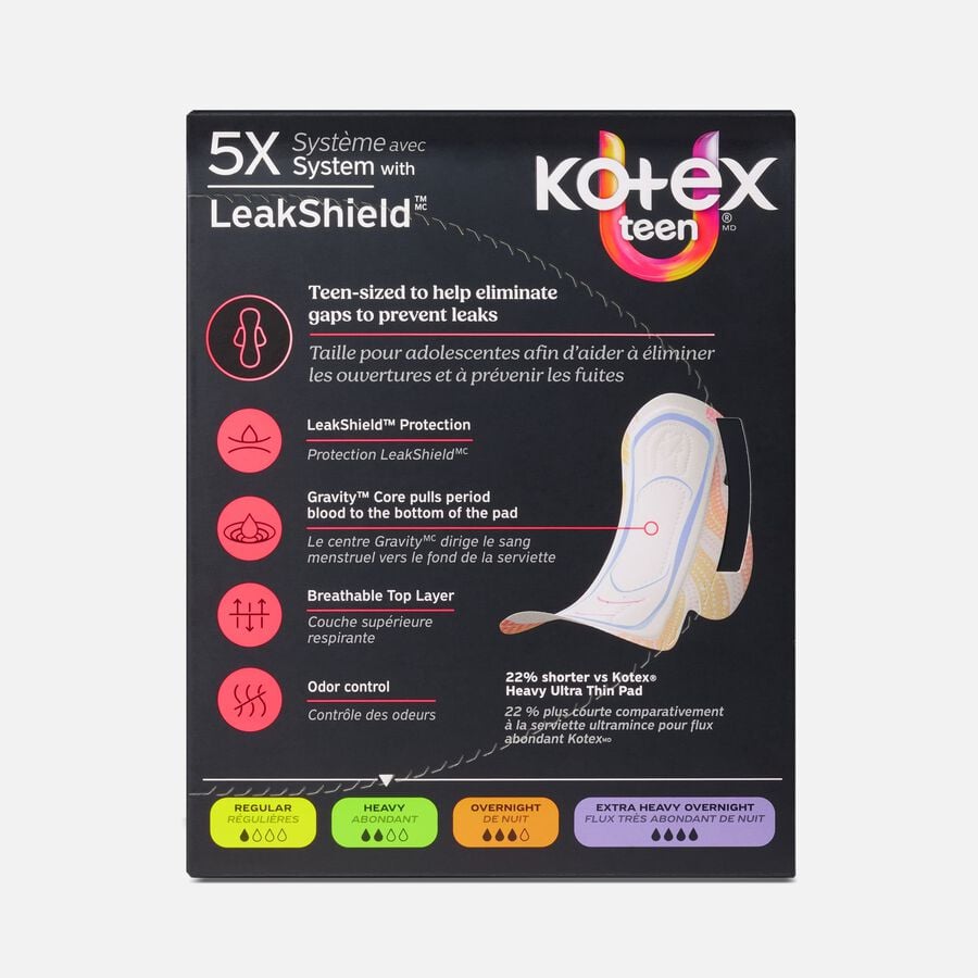 Kotex&reg; Ultra Thin Teen Pads with Wings, Heavy Absorbency, 26 ct., , large image number 1