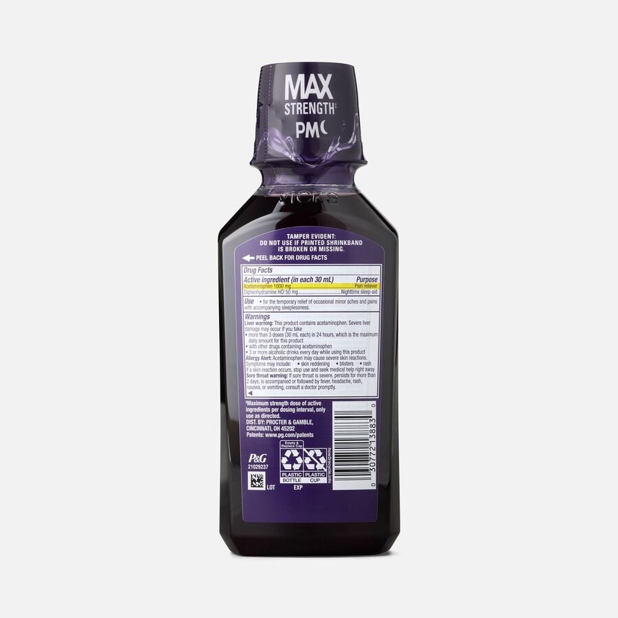 Vicks PainQuil PM Pain Relief + Sleep Aid Liquid, Midnight Cherry, 12 oz., , large image number 1