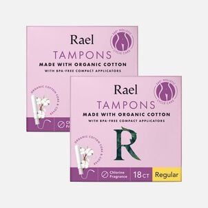 Rael Organic Cotton Core Tampons with Plant Based Compact Applicators - Regular, 18 ct. (2-Pack)