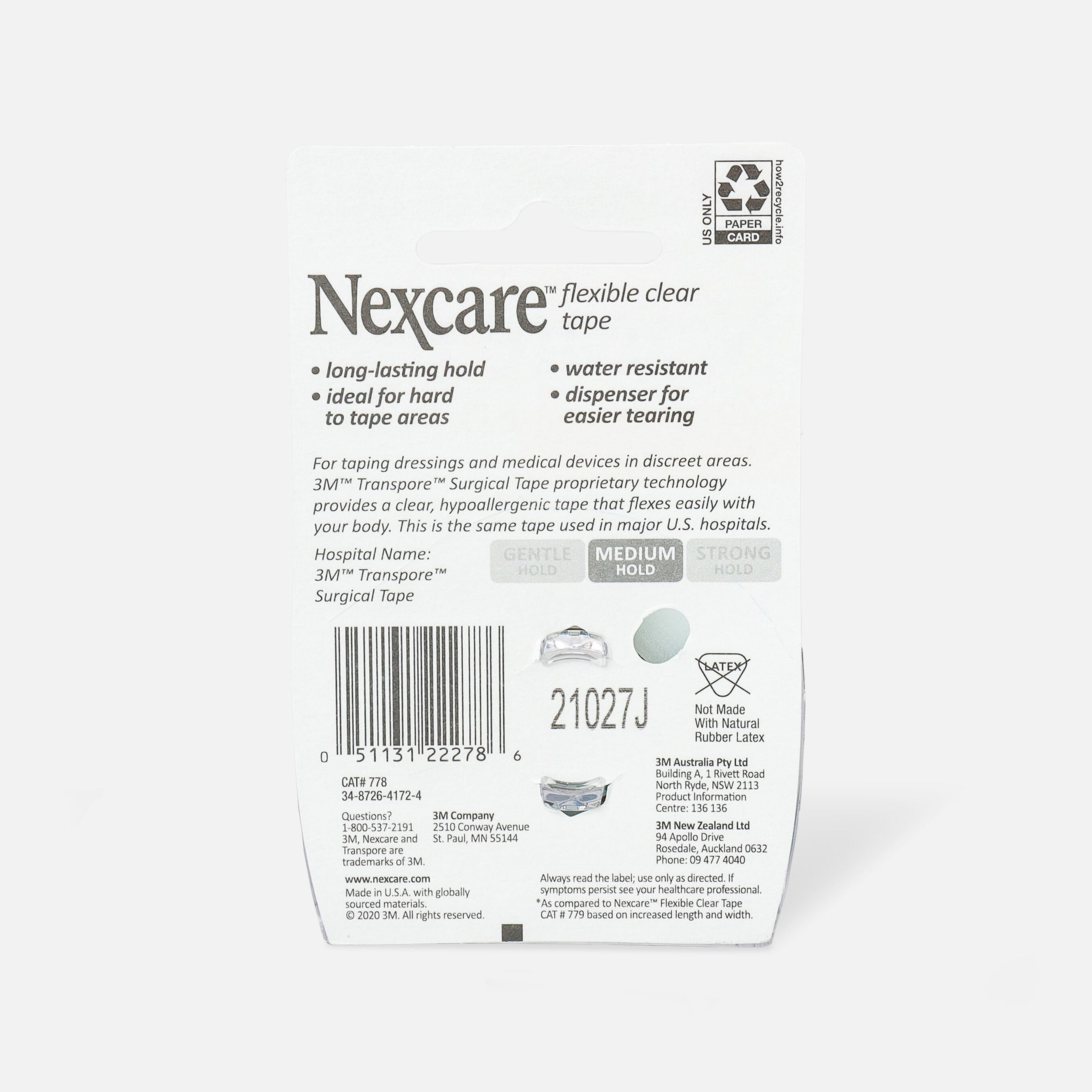 Nexcare Flexible Clear First Aid Tape Dispenser, 1" x 10 yds