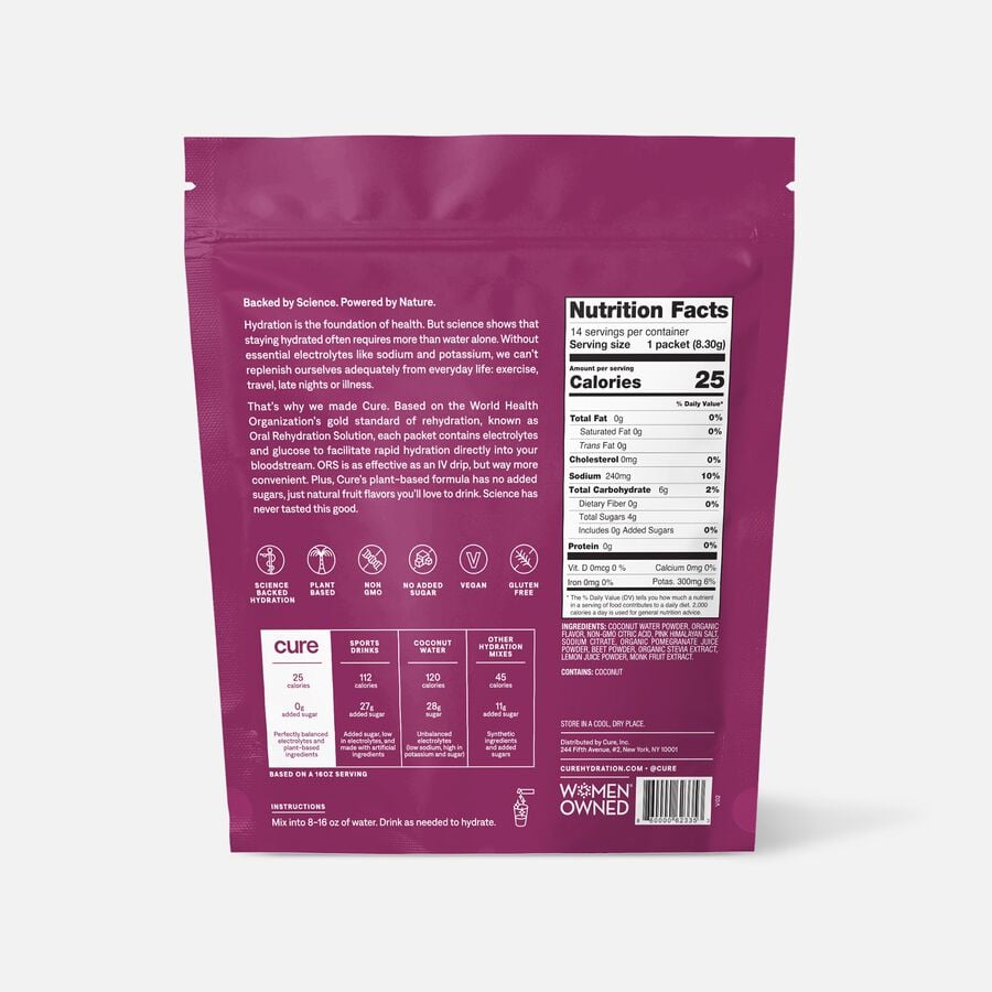 Cure Hydrating Berry Pomegranate Electrolyte Mix, 14 ct. Pouch (2-Pack), , large image number 1