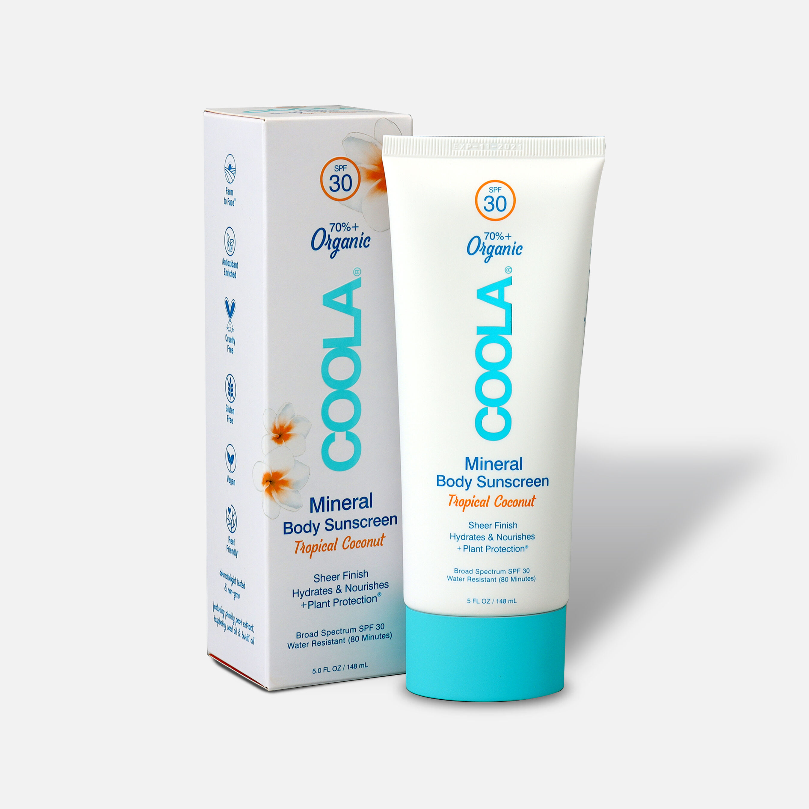 Coola Mineral Body Organic Sunscreen Lotion SPF 30 Tropical Coconut, 5oz.