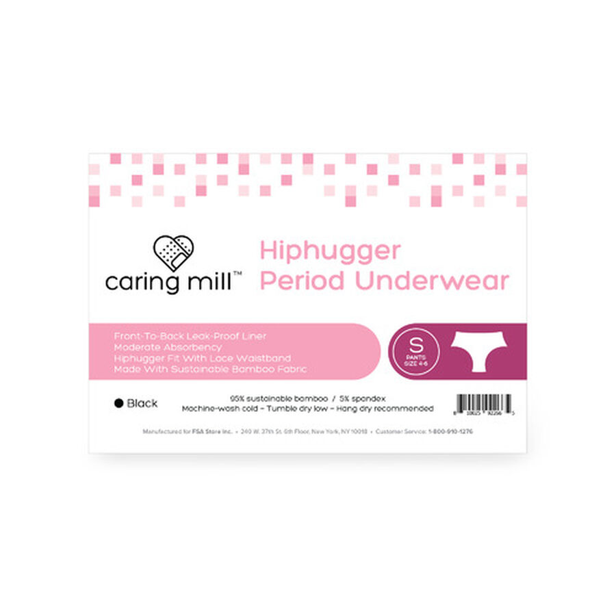 Caring Mill™ Hiphugger Period Underwear-Black, S, , large image number 0