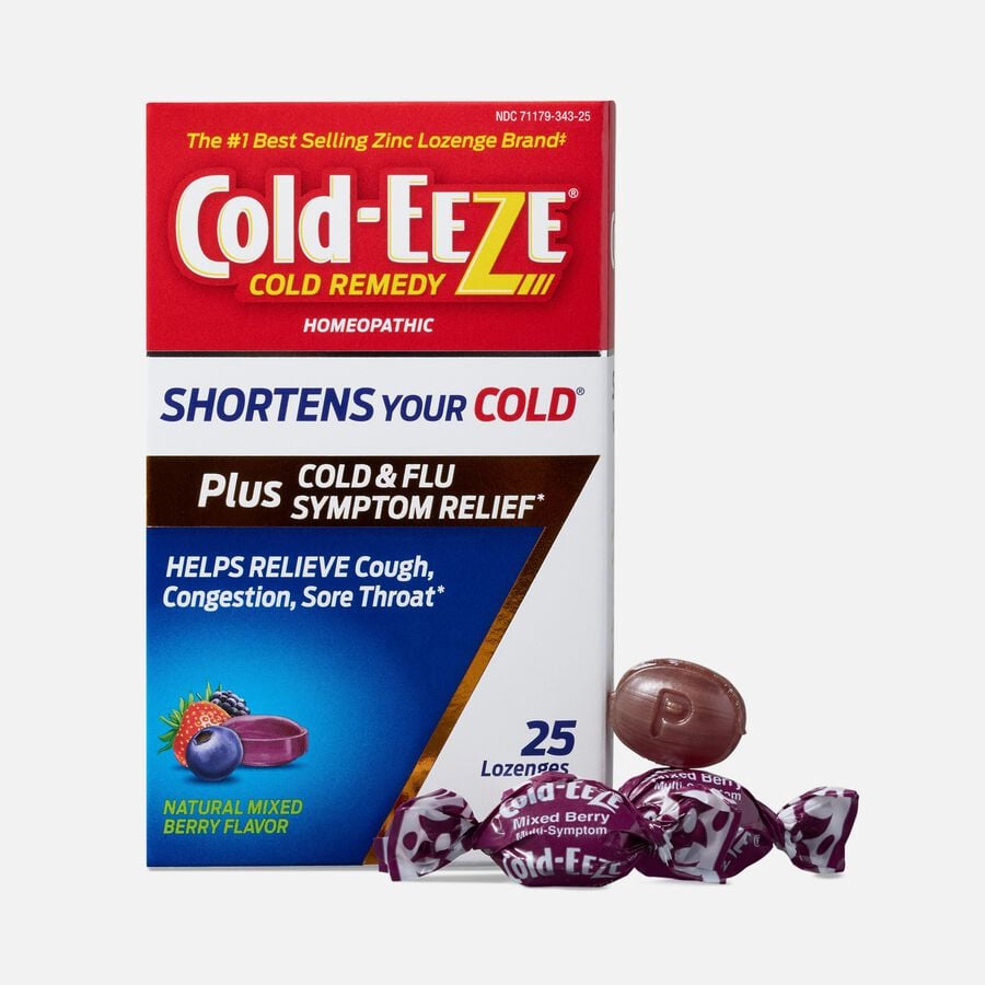Cold-EEZE Plus Cold and Flu Symptom Relief, Natural Mixed Berry Lozenges, 25 ct., , large image number 0