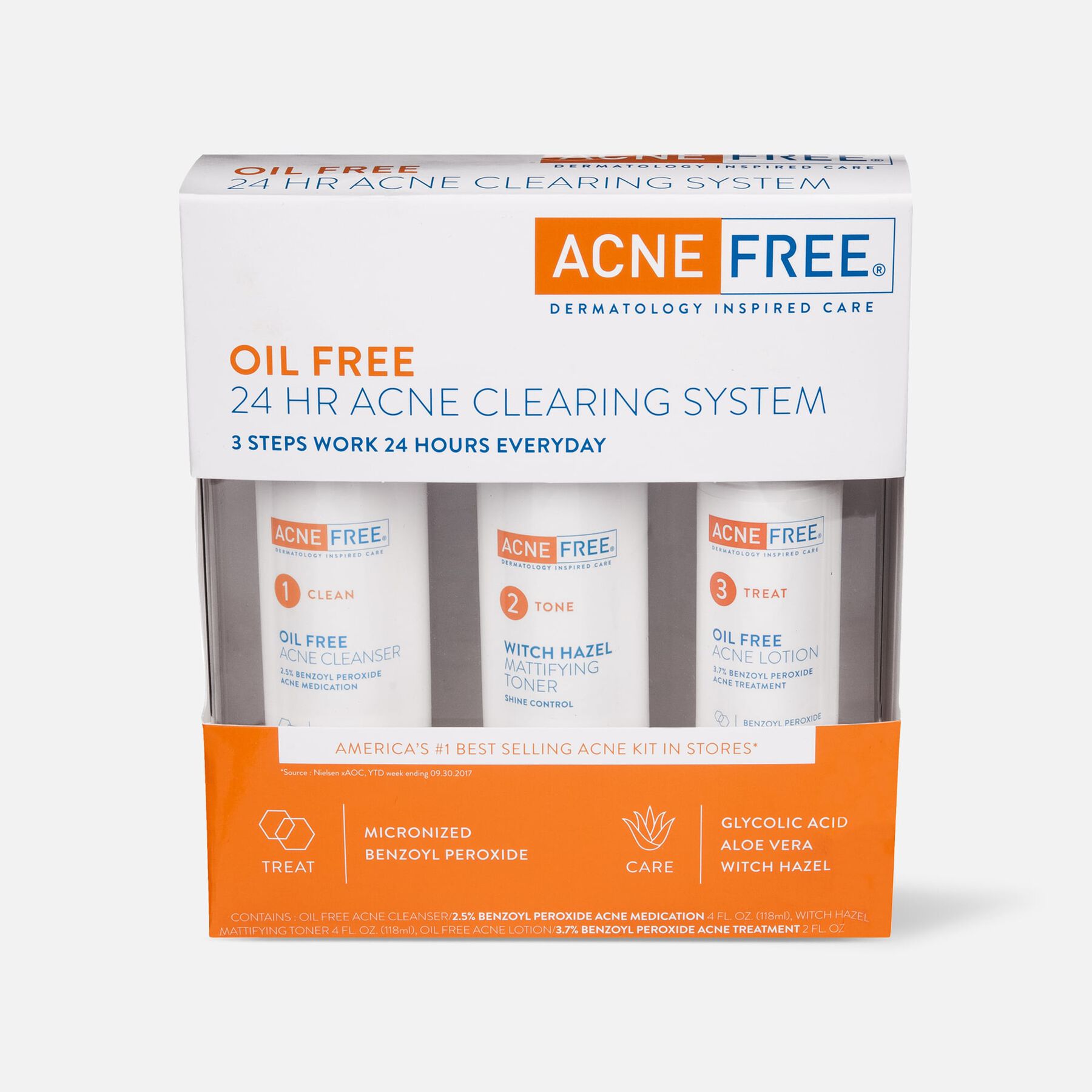 FSA Eligible AcneFree Oil Free 24 HR Acne Clearing System, 3 Piece Kit