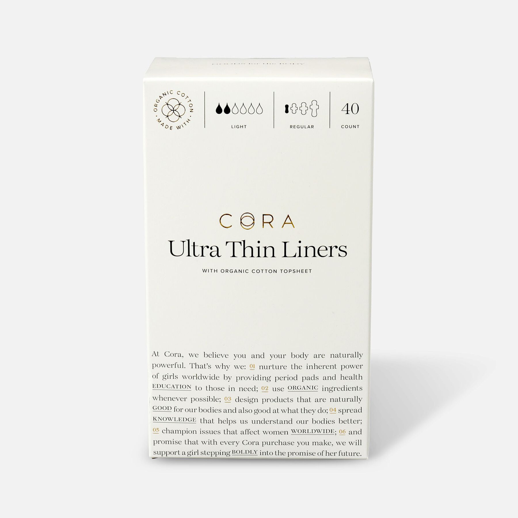 Cora Organic Cotton Ultra Thin Period Liners, 40ct