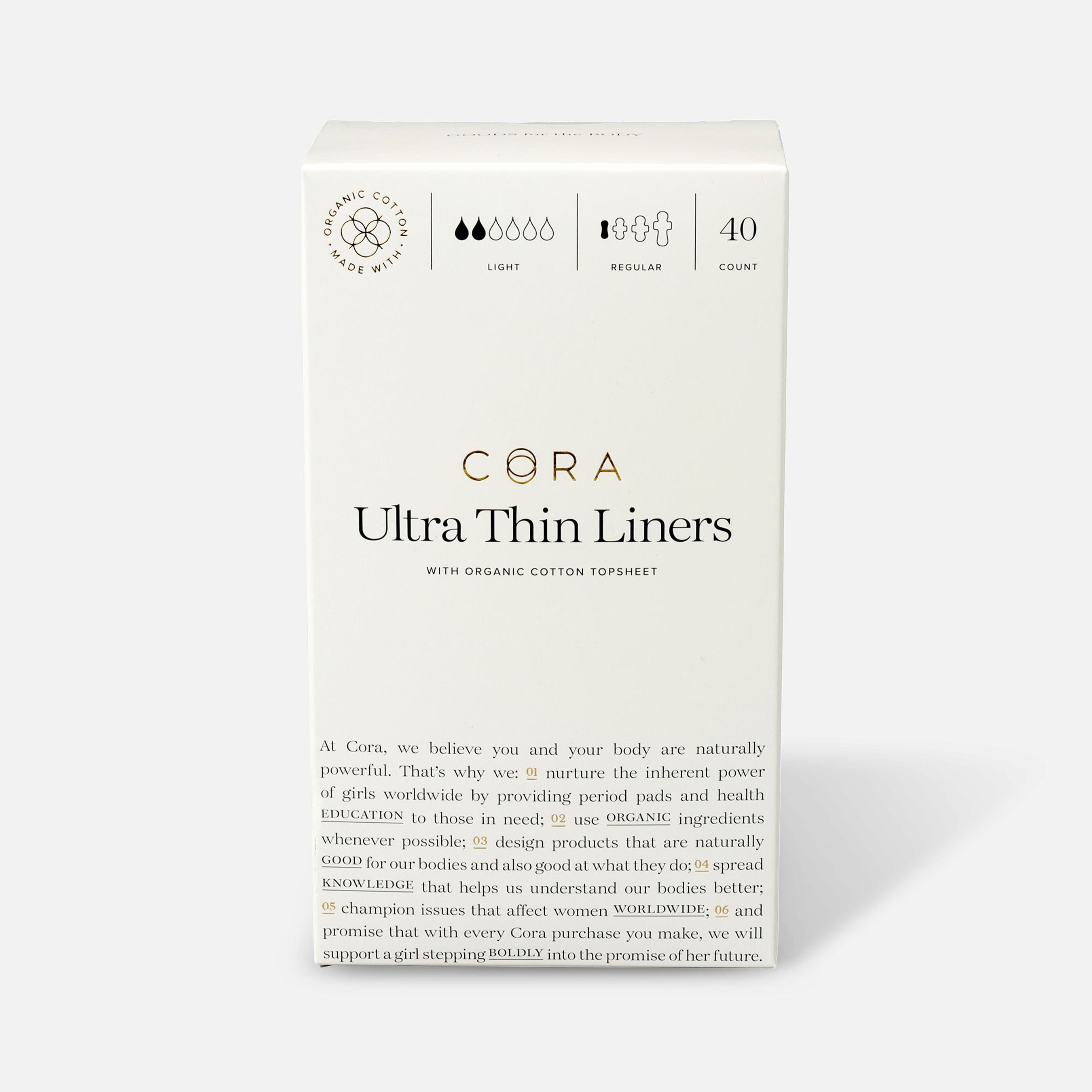 Cora Organic Cotton Ultra Thin Period Liners, 40ct