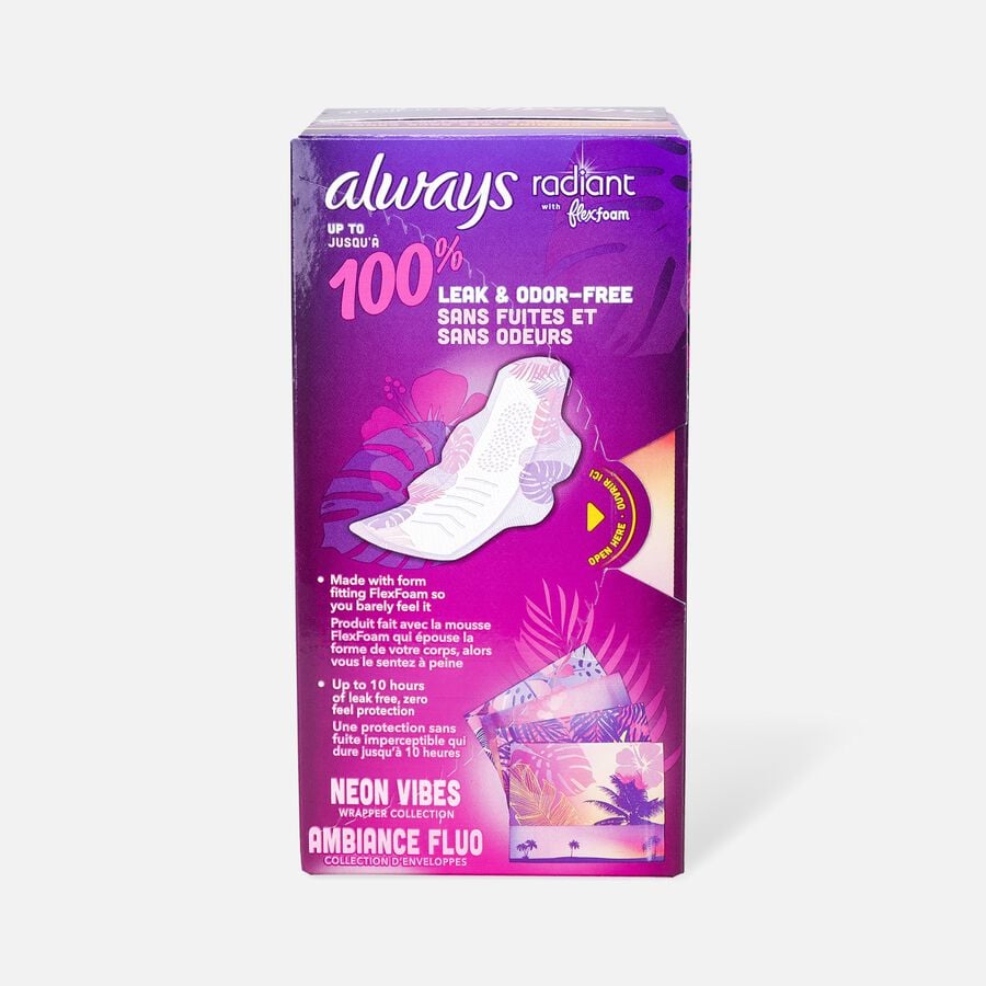 Always Radiant FlexFoam Pads for Women Size 2, Heavy Flow Absorbency, with Wings, Scented, 26 ct., , large image number 1