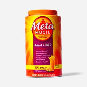 Metamucil Psyllium Fiber Supplement Powder with Real Sugar, Orange Smooth, 48.2 oz.