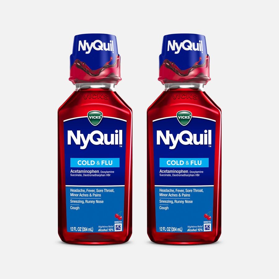 Vicks NyQuil Cold & Flu, Cherry, 12 oz. (2-Pack), , large image number 0