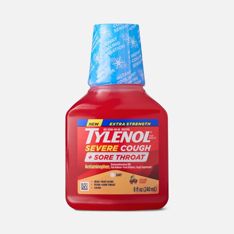 Tylenol Extra Strength Severe Cough + Sore Throat, Cherry, 8 fl oz., , large image number 0
